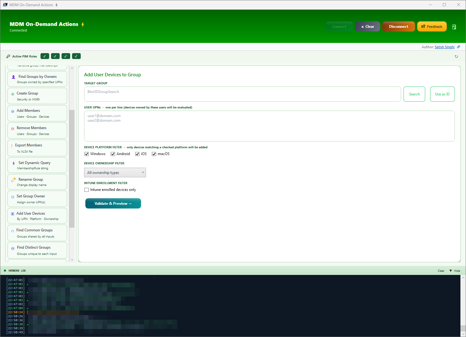 Add User Devices to Groups interface