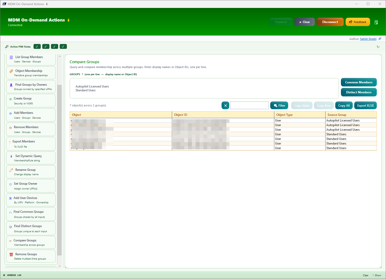Compare Groups interface