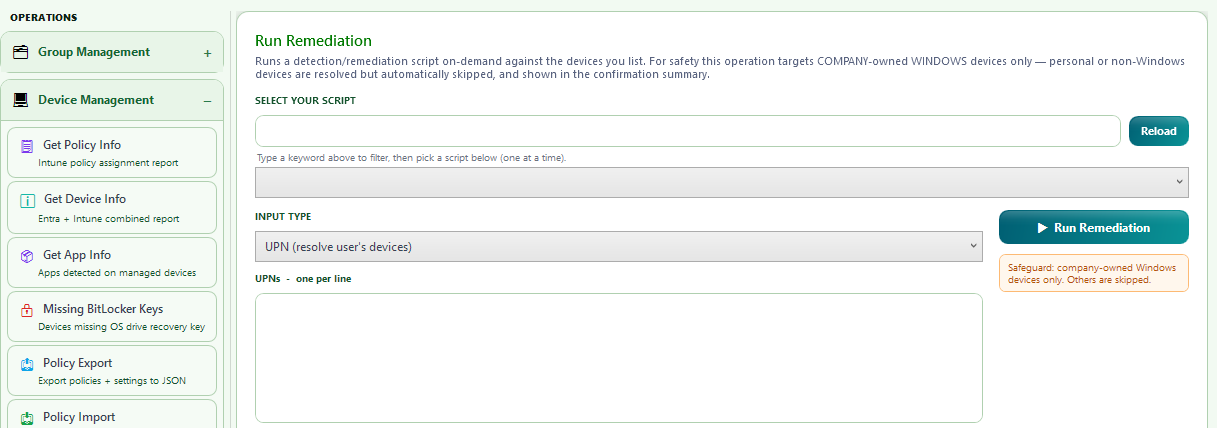 Run Remediation interface