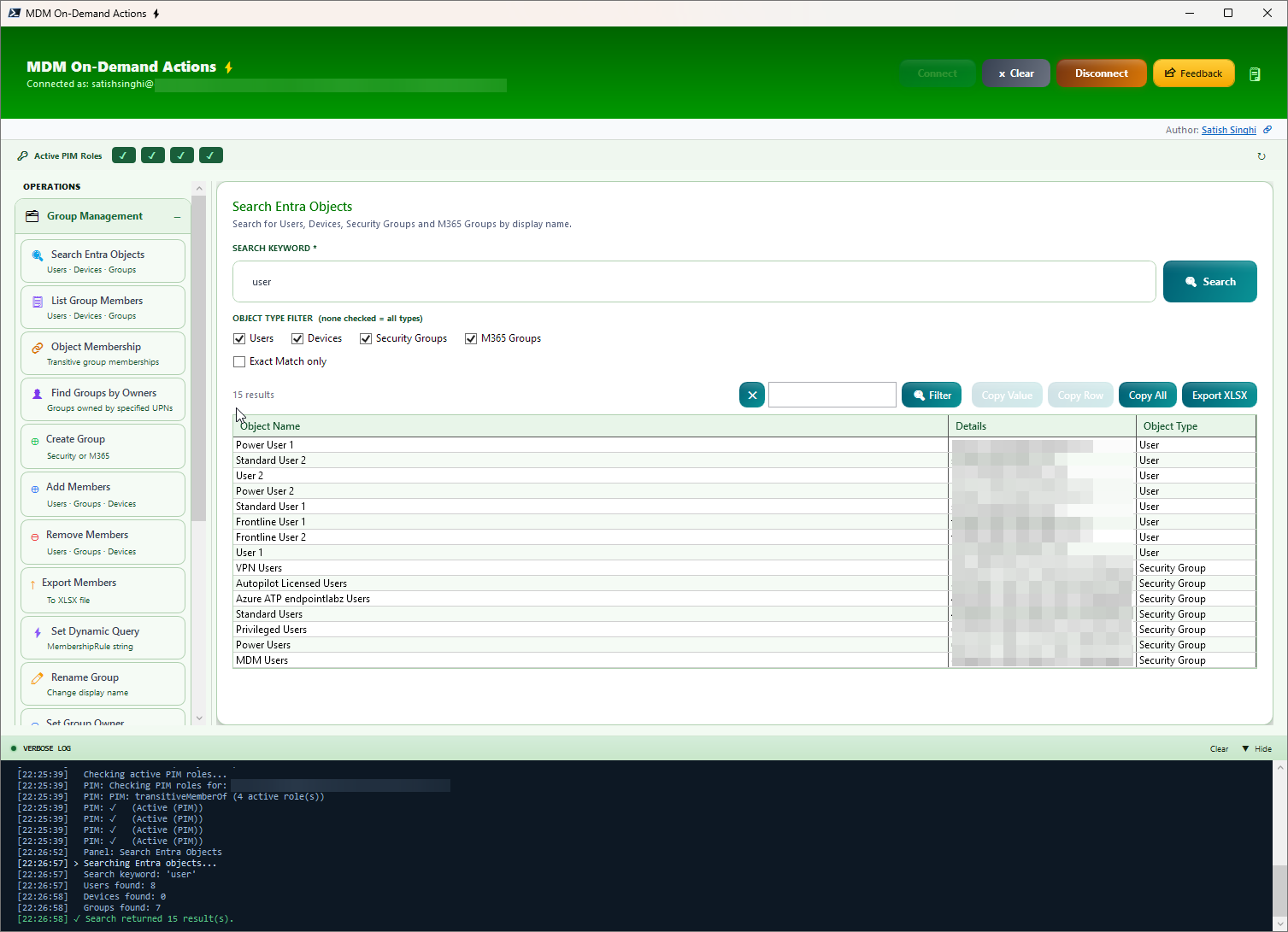 Search Entra Objects interface